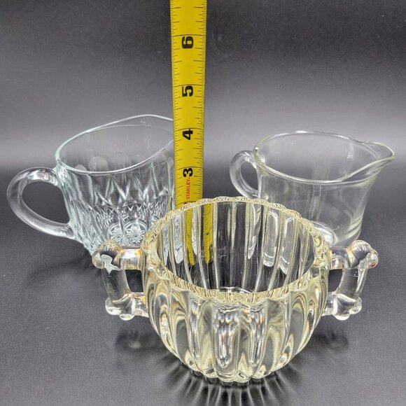 Vintage Creamers Syrup Pitchers Condiment And Sugar Bowl Servers Clear Glass - Picture 16 of 16